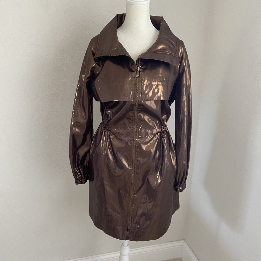 Carlisle Collections Womens 0 Brown Metallic Jacket Trench Raincoat Waist